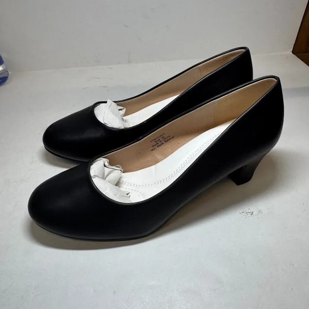 Journee Collection Womens 8.5 M Black Faux Leather Luu Slip On Heels NIB FF9